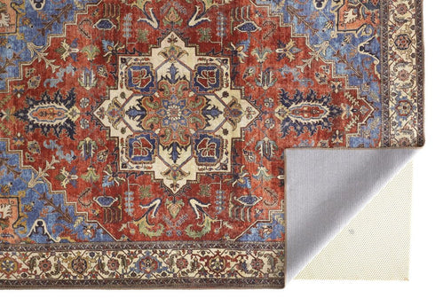 8' X 10' Blue And Orange Floral Medallion Area Rug