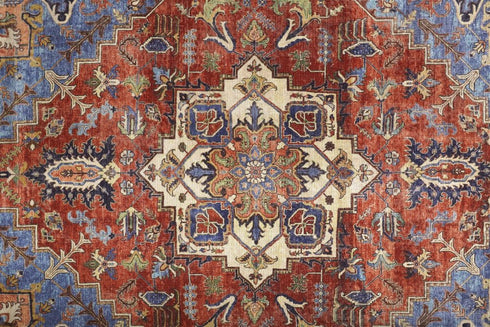 8' X 10' Blue And Orange Floral Medallion Area Rug