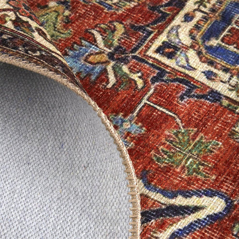 8' X 10' Blue And Orange Floral Medallion Area Rug