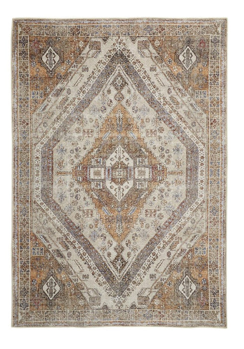 8' X 10' Brown Ivory And Orange Medallion Distressed Washable Area Rug