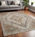 8' X 10' Brown Ivory And Orange Medallion Distressed Washable Area Rug