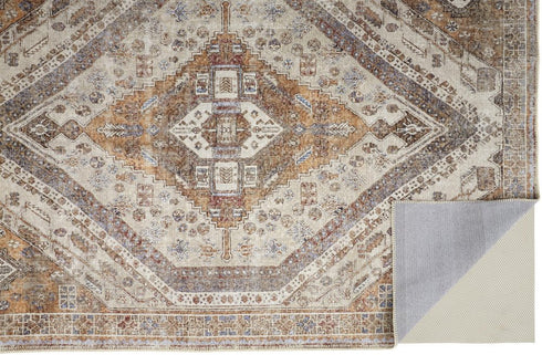 8' X 10' Brown Ivory And Orange Medallion Distressed Washable Area Rug