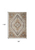 8' X 10' Brown Ivory And Orange Medallion Distressed Washable Area Rug