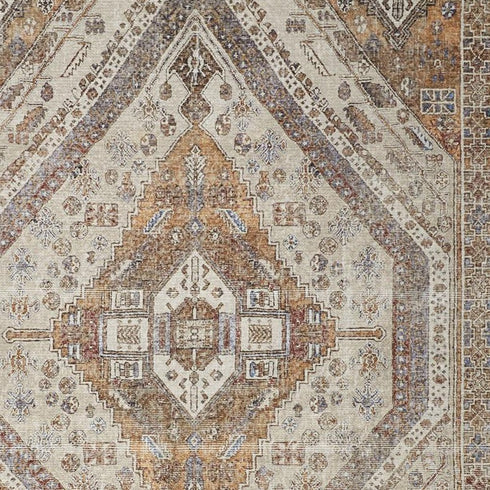 8' X 10' Brown Ivory And Orange Medallion Distressed Washable Area Rug