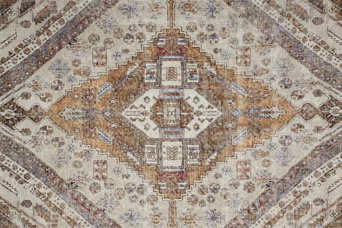 8' X 10' Brown Ivory And Orange Medallion Distressed Washable Area Rug