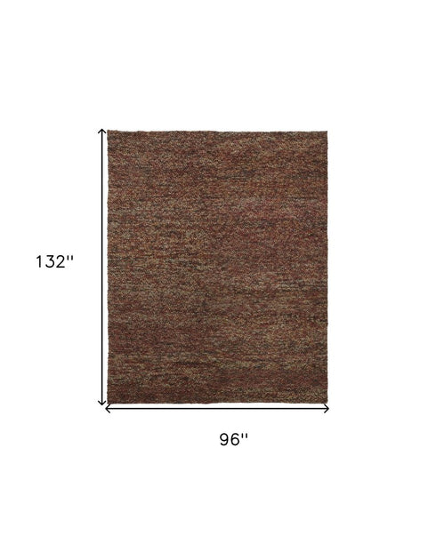8' X 11' Orange Red And Brown Wool Abstract Hand Woven Distressed Area Rug