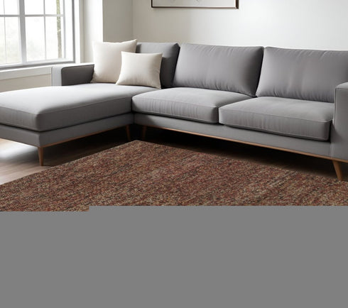 8' X 11' Orange Red And Brown Wool Abstract Hand Woven Distressed Area Rug