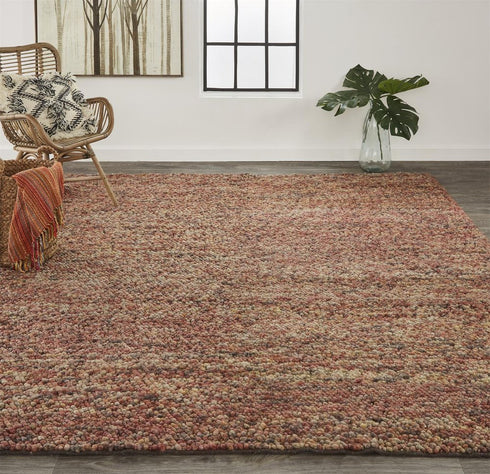 8' X 11' Orange Red And Brown Wool Abstract Hand Woven Distressed Area Rug