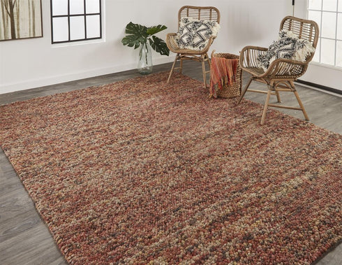 8' X 11' Orange Red And Brown Wool Abstract Hand Woven Distressed Area Rug
