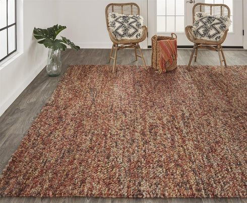 8' X 11' Orange Red And Brown Wool Abstract Hand Woven Distressed Area Rug
