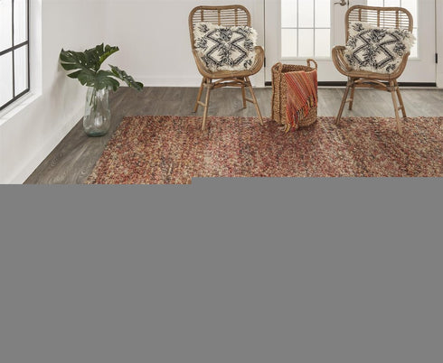 8' X 11' Orange Red And Brown Wool Abstract Hand Woven Distressed Area Rug