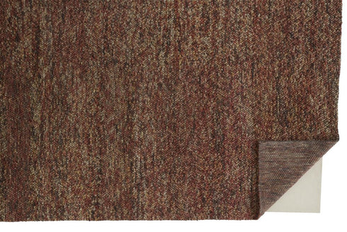 8' X 11' Orange Red And Brown Wool Abstract Hand Woven Distressed Area Rug
