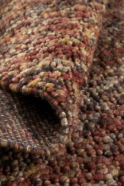 8' X 11' Orange Red And Brown Wool Abstract Hand Woven Distressed Area Rug