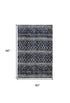 5' X 8' Blue And Ivory Striped Stain Resistant Area Rug