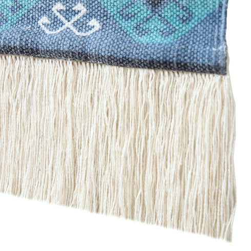 36" X 20" Blue Ivory And Teal Southwestern Cotton Hanging Tapestry