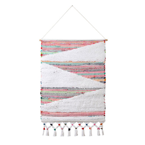 51" X 26" Green Red And White Abstract Wool Hanging Tapestry