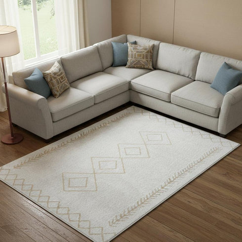 8' X 10' Cream Diamond Area Rug