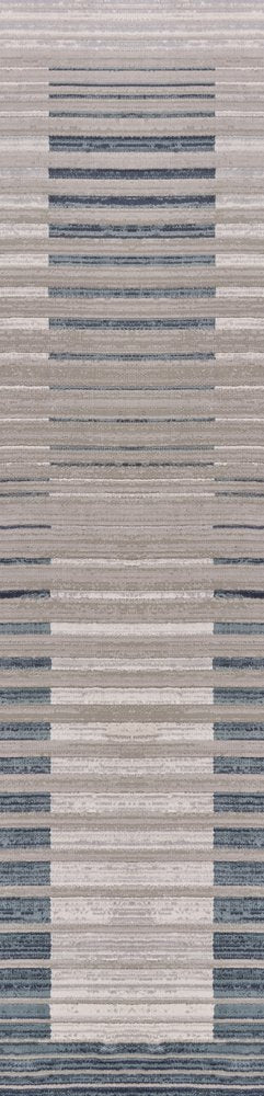 8' Ivory And Blue Abstract Runner Rug