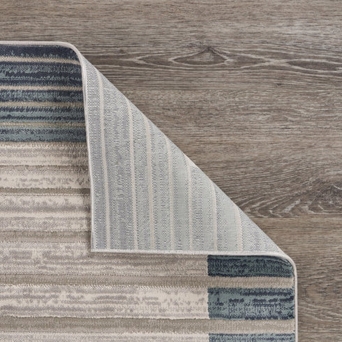 8' Ivory And Blue Abstract Runner Rug