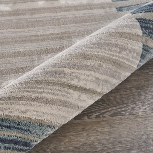 8' Ivory And Blue Abstract Runner Rug