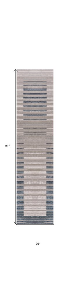 8' Ivory And Blue Abstract Runner Rug