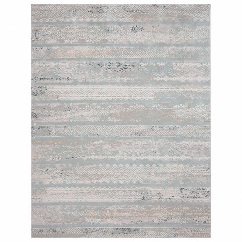 8' X 10' Blue Abstract Distressed Area Rug