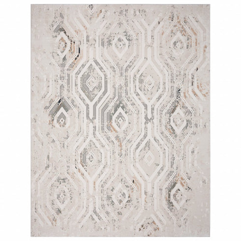 8' X 10' Cream Abstract Distressed Area Rug