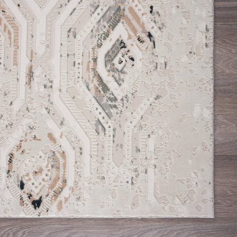 8' X 10' Cream Abstract Distressed Area Rug