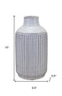 10" Off White Terracotta Striped Cylinder Table Vase