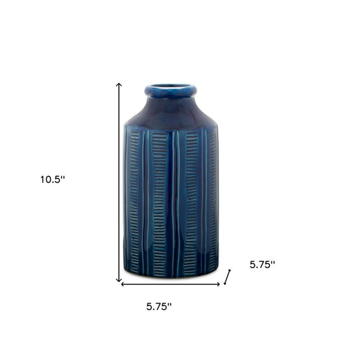 11" Blue Ribbed Round Terracotta Table Vase