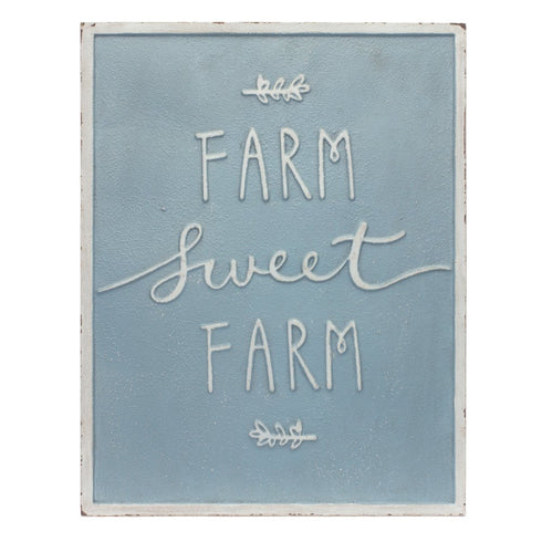 Set of Two Blue And White Farm Sweet Farm Metal Wall Decor