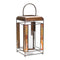 17" Bronze Distressed Geometric Metal And Glass Tabletop Lantern Candle Holder