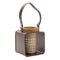 7" Natural And Brown Distressed Lattice Iron And Wood Tabletop Lantern Candle Holder