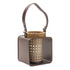 7" Natural And Brown Distressed Lattice Iron And Wood Tabletop Lantern Candle Holder