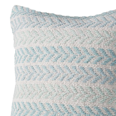 18" Light Blue And White Chevron Cotton Throw Pillow