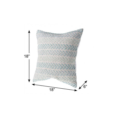 18" Light Blue And White Chevron Cotton Throw Pillow