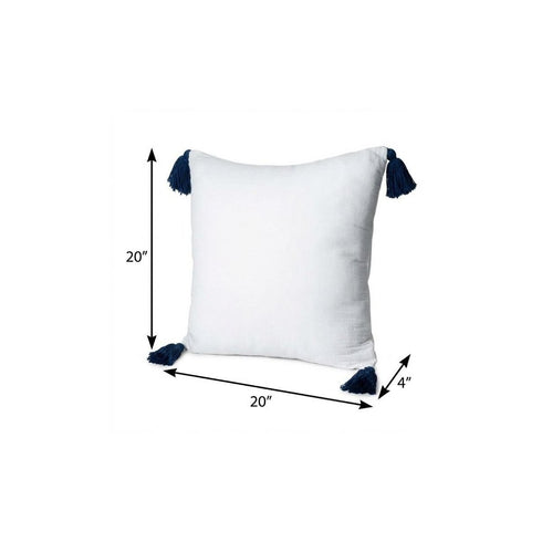20" X 20" White And Blue 100% Cotton Zippered Pillow