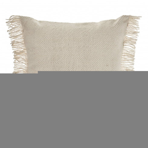 20" X 20" Ivory And White 100% Cotton Zippered Pillow