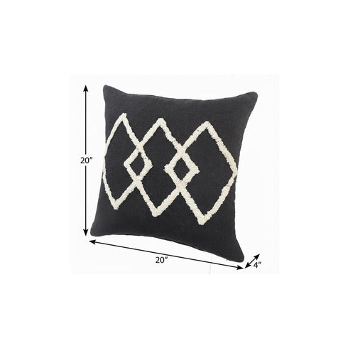 20" X 20" White And Black 100% Cotton Geometric Zippered Pillow