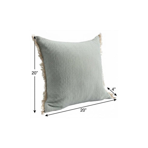 20" X 20" Aqua Blue And Cream 100% Cotton Zippered Pillow