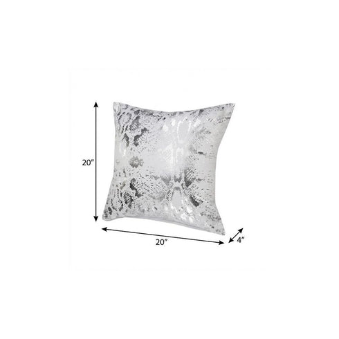 20" X 20" White And Silver 100% Cotton Animal Print Zippered Pillow