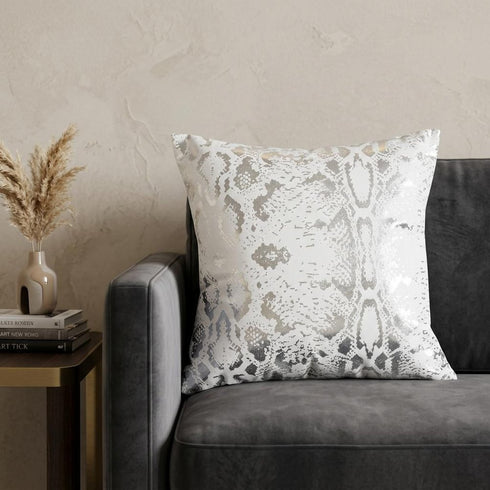 20" X 20" White And Silver 100% Cotton Animal Print Zippered Pillow