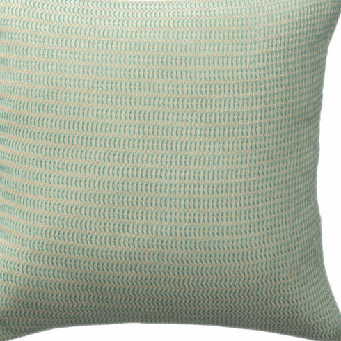18" X 18" Light Turquoise And Ivory 100% Cotton Striped Zippered Pillow