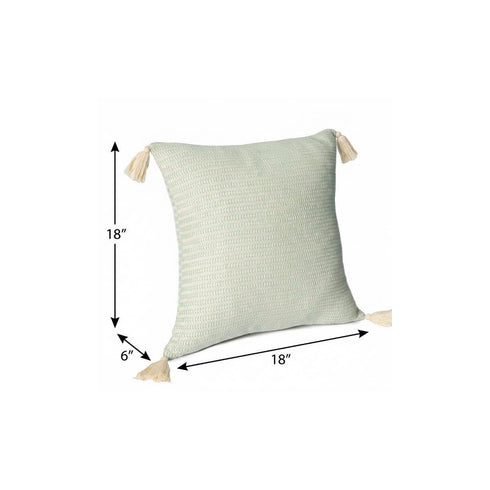 18" X 18" Light Turquoise And Ivory 100% Cotton Striped Zippered Pillow