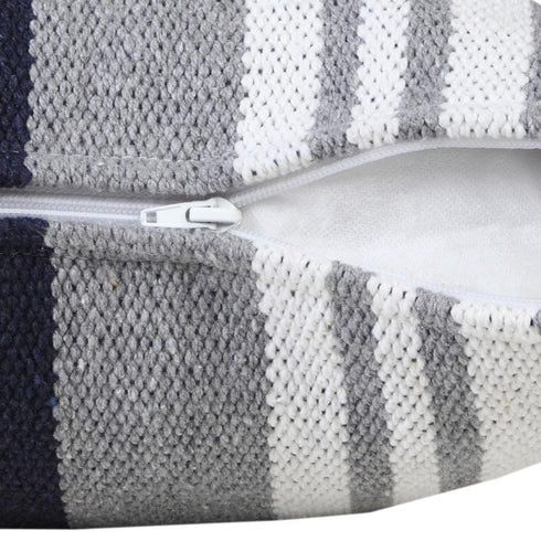 20" Navy Blue Gray And White Cotton Coastal Throw Pillow
