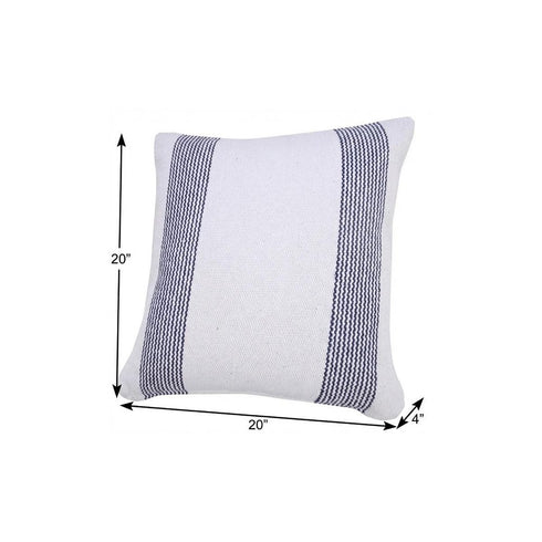 20" X 20" Pale Blue And White 100% Cotton Geometric Zippered Pillow