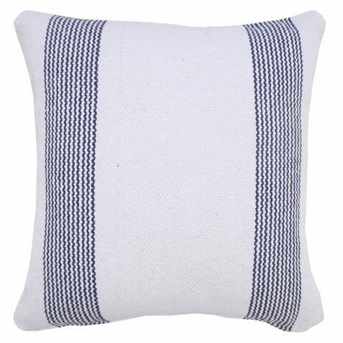20" X 20" Pale Blue And White 100% Cotton Geometric Zippered Pillow
