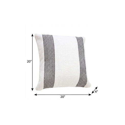 20" X 20" Black And White 100% Cotton Geometric Zippered Pillow