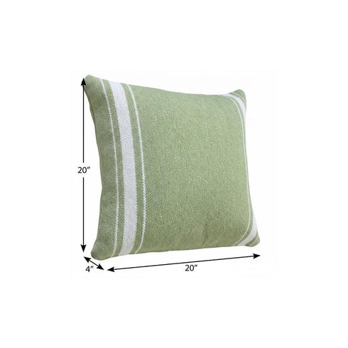 20" X 20" Green And White 100% Cotton Geometric Zippered Pillow