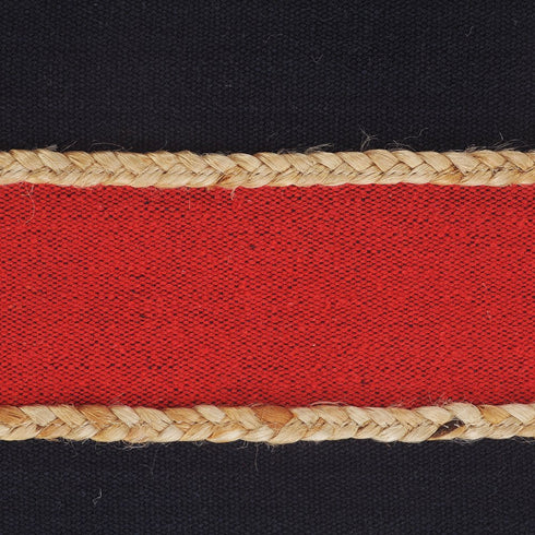24" X 24" Navy Red And Tan 100% Cotton Striped Zippered Pillow